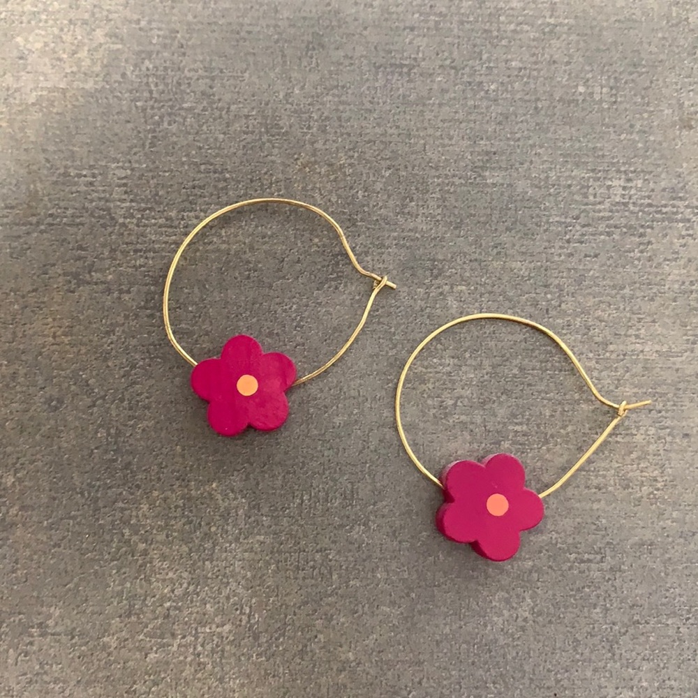 Hot Pink Flower Hoop Earrings